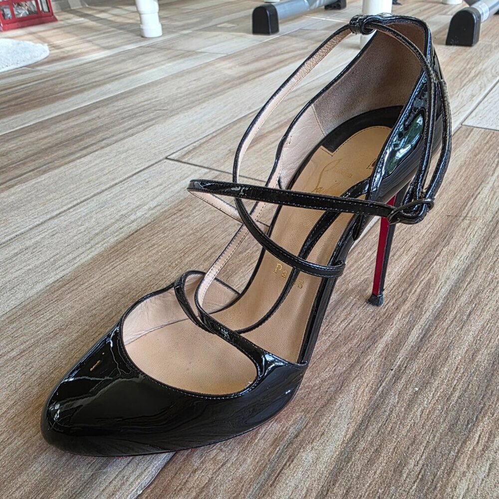 Christian Louboutin Soustelissimo 100 Black Patent Leather T-Strap Eur.39.5 - Picture 6 of 14